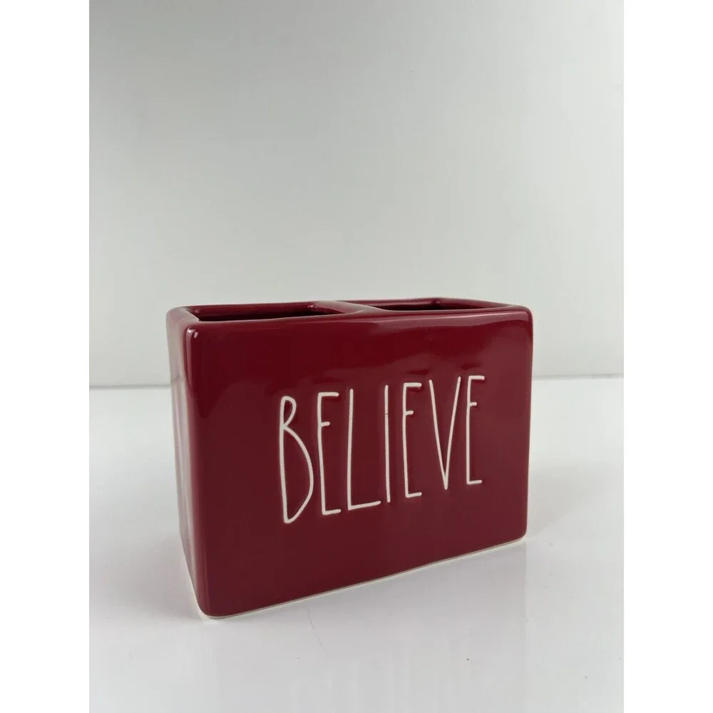 Rae Dunn “BELIEVE” Toothbrush Makeup Brush Divided Organization Holder